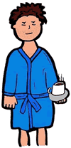Tired Man in Robe Holding a Cup of Coffee 