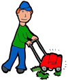 Man Pushing Lawn Mower