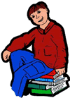 Boy Sitting on Stack of Books