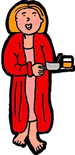 Woman in Robe Carrying Breakfast