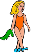 Pretty Girl Walking in Ocean Clipart