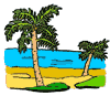 Ocean, Beach & Palm Trees Clipart
