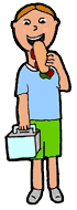 Boy Eating Sandwich Holding Lunch Box