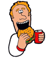 Man Eating Hamburger with Coke