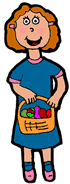 Girl Carrying Easter Eggs in Basket Clipart