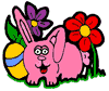Bunny Hiding with Flowers & Painted Easter Egg Clipart