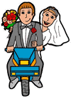 Bride & Groom on Motorcycle Clipart