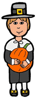 Pilgrim Boy Holding Pumpkin Clipart