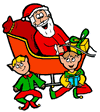 Santa in Sleigh with Elves