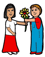 Boy & Give Holding Flower Clipart
