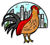 Rooster in Front of City Scape