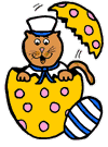 Sailor Cat Popping Out of Easter Egg Clipart