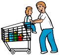 Father Pushing Child in Shopping Cart