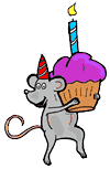 Birthday Mouse Holding Cupcake with Candle