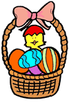 Chick in Basket of Eggs