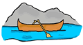 Canoe in Lake with Mountain Background Clipart