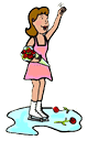 Figure Skater Waving Holding Roses