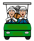Pilgrims in Golf Cart