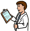 Boy in Lab Coat Studying Clipboard Holding Test Tube Clipart