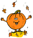 Pumpkin Playing in Leaves Clipart