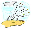 Fall Leaves Blowing on Windy Day Clipart