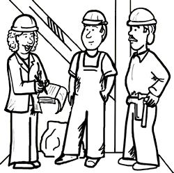 Construction Workers Talking to Business Woman