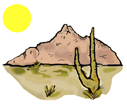 Desert Mountain with Sun & Cactus