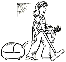 Woman Carrying Cleaning Supplies