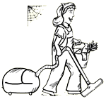 Woman Carrying Cleaning Supplies & Vaccuum