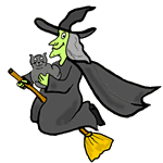 Black Cat with Witch on Broom Clipart