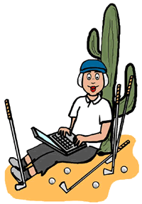 Female Golfer Against Cactus