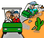 Tax Man Chasing Golfers in Cart