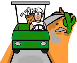 Golfer in Desert in Golf Cart