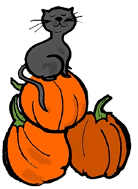 Black Cat Sitting on Pumpkins