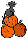 Cat Sitting on Pumpkins Clipart
