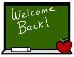 Welcome Back Chalkboard with Chalk and Apple