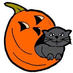 Happy Black Cat in Pumpkin