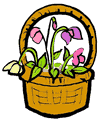 Sweet Pea Flowers in Basket