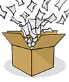 Animated Papers Flying out of Open Box Clipart