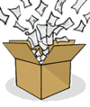 Animated Papers Flying out of Open Box Clipart
