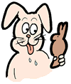 Drooling Bunny Holding Chocolate Bunny Clipart
