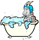 Goat Bathing in Clawfoot Bathtub Clipart