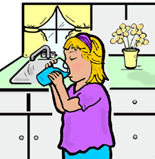 Girl Drinking Water in Kitchen