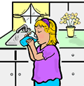 Girl Drinking a Glass of Water Clipart