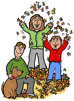 Family Playing in Fall Leaves Clip Art