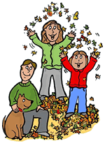Family Playing in Autumn Leaves Clip Art