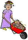Senior Pushing Wheelbarrow Full of Gifts Clipart
