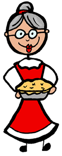 Stick Figure Mrs. Claus Holding Pie Clip Art