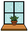 Houseplant in Front of Snowing Window Clip Art