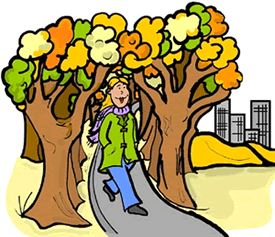 Walking in Park in Autumn Clipart